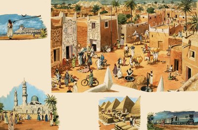 Neidentifikované výjevy z Egypta, včetně starověkého Egypta a pyramid od English School