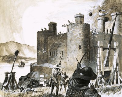 Neznámé obléhání hradu pomocí trebuchetu od English School