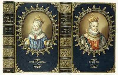 Sada horní obálky se dvěma oválnými portréty Anny Rakouské a Ludvíka XIII., 1865 od English School