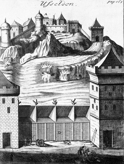 Usseldon, ilustrace k "Komentářům Julia Caesara o jeho válkách v Galii a občanské válce s Pompeiem", které do angličtiny přeložil Martin Bladen, vydáno 1706. od English School