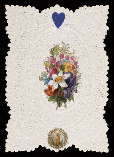 Valentýnské přání s květinami, cca 1840 (barevné lito na papíře) od English School
