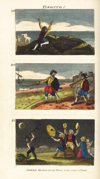 Vasco Nunez de Balboa dosáhl Pacifiku 19, Francisco Pizarro oddělující své muže linií v písku na ostrově Gallo 20 a Peruánci se bojí zatmění Měsíce 21 od English School