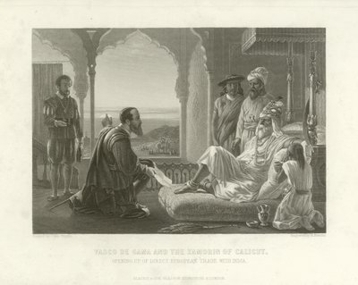 Vasco da Gama a Zamorin z Calicut, 1498 od English School