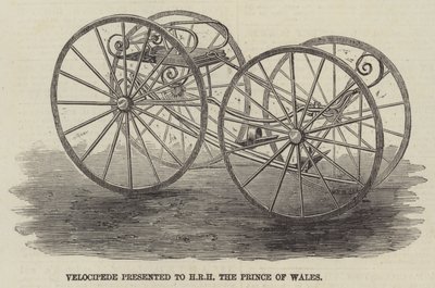 Velocipede představený HRH princi z Walesu (rytina) od English School