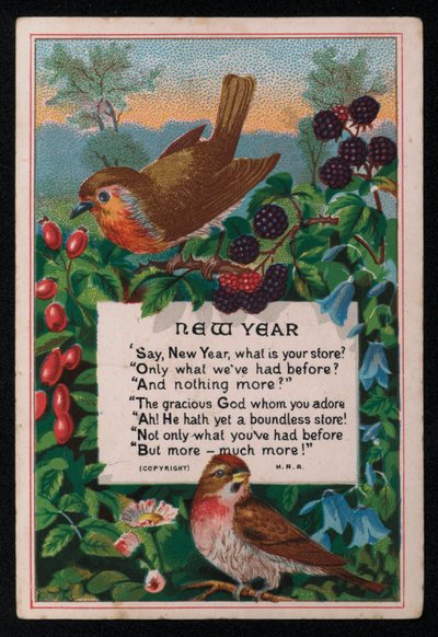 Verše, bobule a ptáci, novoroční přání. (chromolitho) od English School