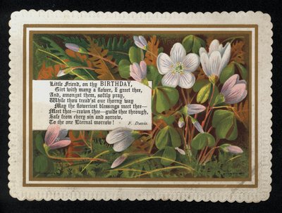Verš od F Davise a květiny, blahopřání k narozeninám (chromolitho) od English School