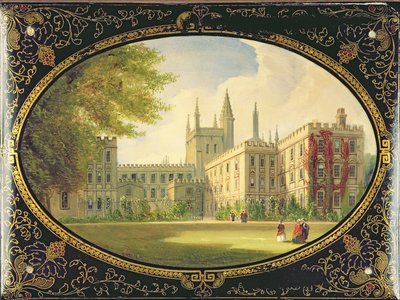 Viktoriánský piják zdobený scénou Garden Quad z New College v Oxfordu (papier mache) od English School