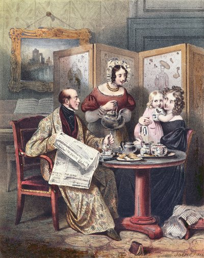 Viktoriánská rodina u snídaně, cca 1840 od English School