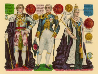 Viktoriánský šrot: král Jiří IV., král Vilém IV., královna Viktorie od English School