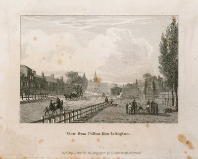 Pohled z Pullins Row, Islington od English School