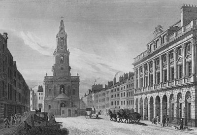 Pohled na Strand, včetně severní fronty Somerset House a kostel St Mary-Le-Strand, Westminster (rytina) od English School