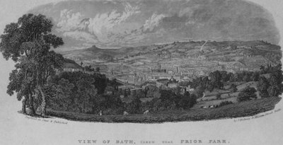 Pohled na Bath, pořízený poblíž parku Prior (rytina) od English School