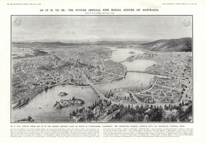 Pohled na Canberru, navrhované federální hlavní město Austrálie, 1913 od English School