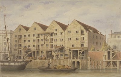 Pohled na Chamberlains Wharf, Tooley Street, 1846 (wc na papíře) od English School