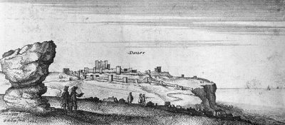 Pohled na hrad Dover (rytina) (černobílá fotografie) od English School