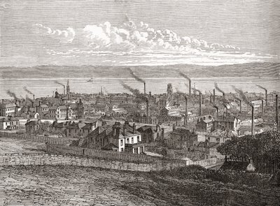 Pohled na Dundee, Skotsko, z knihy "Cities of the World", vydané kolem roku 1893 (tisk) od English School