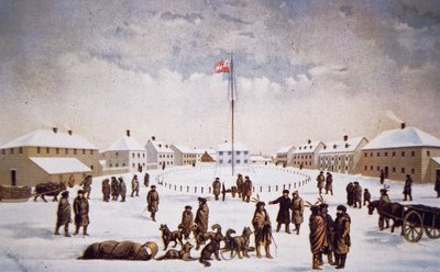 Pohled na Fort Garry (barevné lito) od English School