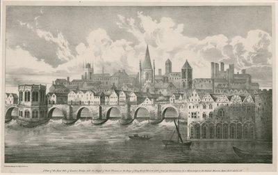 Pohled na Old London Bridge jako za vlády krále Jindřicha VII., kolem roku 1500 od English School
