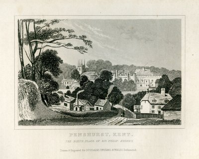 Pohled na Penshurst, Kent, kolem roku 1840 od English School