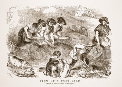 Pohled na Dust Yard, ilustrace z London Labor and London Poor od Henry Mayhew, hospoda. 1862 od English School