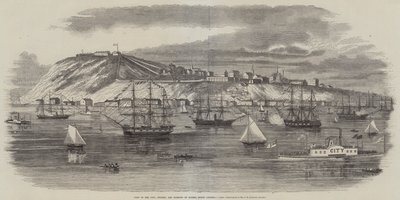 Pohled na město, citadelu a přístav Quebec, Severní Amerika (rytina) od English School