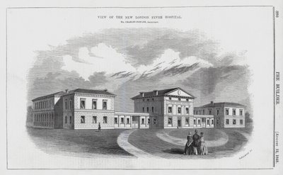 Pohled na New London Fever Hospital (rytina) od English School
