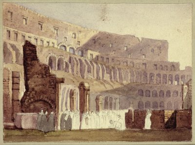 Pohled na římské Koloseum, cca 1800 (wc a tužka na papíře) od English School