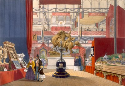 Pohled na stánek hudebních nástrojů Zollyverein na Velké výstavě v roce 1851 z Dickinsonových komplexních obrázků od English School