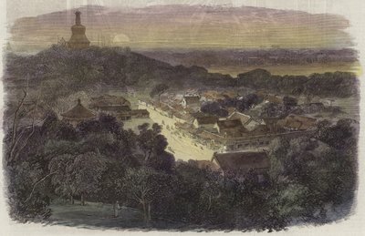Pohled na zahrady a buddhistický chrám v Imperial City od English School