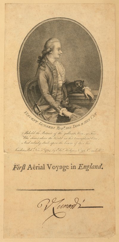 Vincent Lunardi, 1784 (tehovaná rytina) od English School