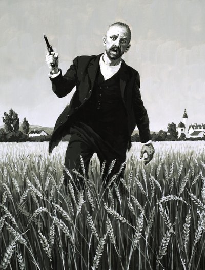 Vincent Van Gogh kráčející přes pšeničné pole vstříc své smrti od English School