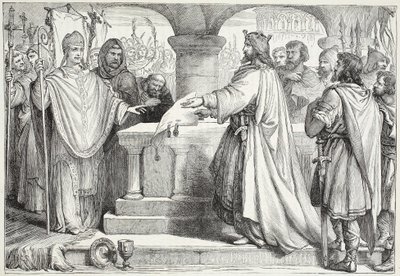 Návštěva Karla Velikého u papeže, ilustrace z Dějin protestantismu od Jamese Aitkena Wylie (1808-1890), hospoda. 1878 od English School