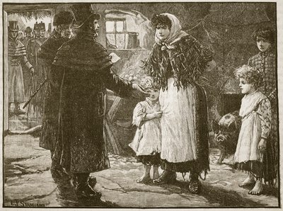 Návštěva desátkového prokurátora, Irsko, 1832, ilustrace z Cassells Illustrated History of England (sépiová fotografie) od English School