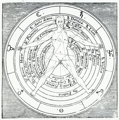 Vitruviánská postava z „Utriusque Cosmi Historia“ od Roberta Fludda, publikovaná v roce 1617 (rytina) od English School
