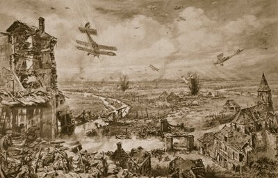 Živý dojem ze strašlivých bojů o Armentieres v dubnu 1918, 1918-19 od English School