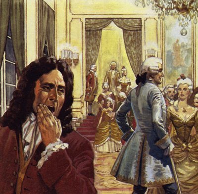Voltaire často navštěvoval soud, ale nikdy tam nebyl šťastný od English School