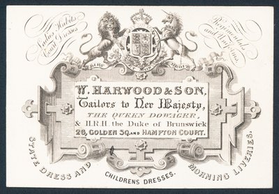 W Harwood & Son, krejčí, vizitka od English School