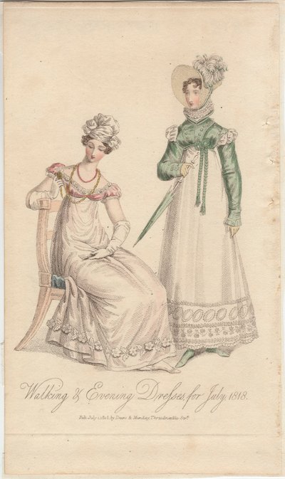 Vycházkové a večerní šaty pro červenec 1818, vydalo nakladatelství Dean  Munday od English School