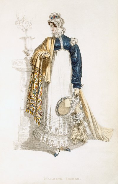 Vycházkové šaty, módní deska z Ackermanns Repository of Arts od English School