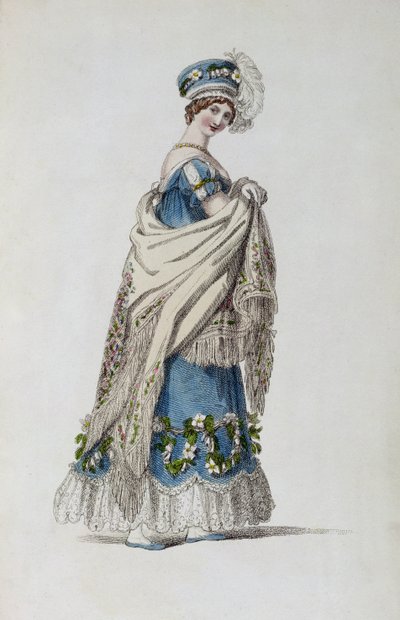 Vycházkové šaty, módní deska z Ackermanns Repository of Arts od English School