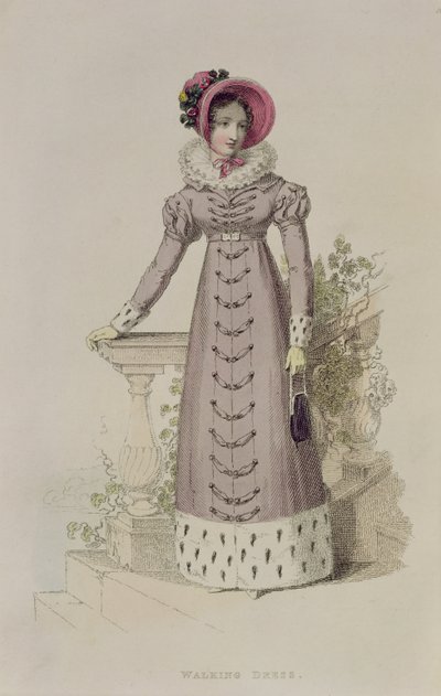 Vycházkové šaty, módní deska z Ackermanns Repository of Arts od English School