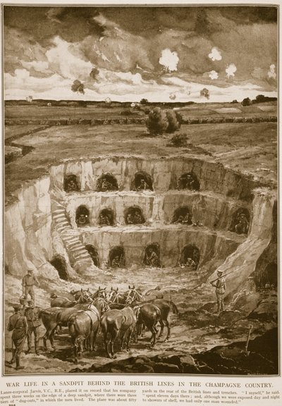 Válečný život v pískovně za britskými liniemi v Champagne, 1914-19 od English School