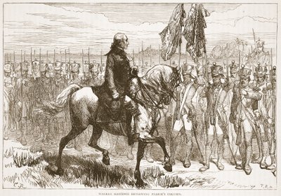 Warren Hastings hodnotí Pearsesův sloupek, ilustrace z Cassells Illustrated History of India od Jamese Granta, pub. 1879 od English School