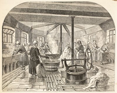 Mycí dům ve věznici Brixton, ilustrace z knihy The Criminal Prisons of London and Scenes from Prison Life od Henryho Mayhewa a Johna Binnyho, vyd. 1862 od English School