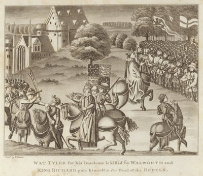 Wat Tyler za svou drzost je zabit Walworthem a král Richard se postaví do čela rebelů od English School
