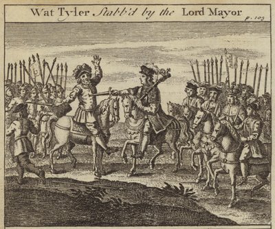 Wat Tyler pobodaný Williamem Walworthem, primátorem Londýna, Peasants" Revolt, 1381 od English School