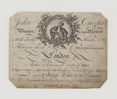 Weaver a Mercer, John Crozier, obchodní karta od English School