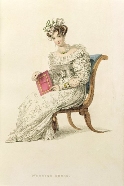 Svatební šaty, módní talíř z Ackermanns Repository of Arts od English School
