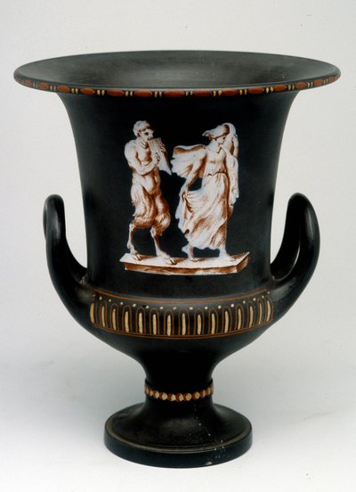 Váza Wedgwood zobrazující mladou dívku a černý keramický satyr namalovaný „“ enkaustikou“““. Anglie, kolem 1775 - 1790. Office of Medals, BN v Paříži. od English School