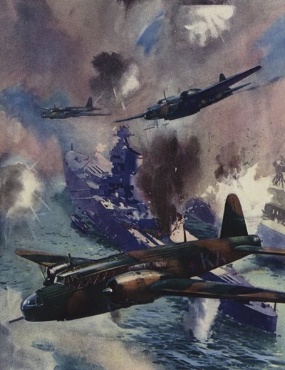 Bombardéry Wellington útočí na německou námořní základnu v Kielu, 1939 od English School